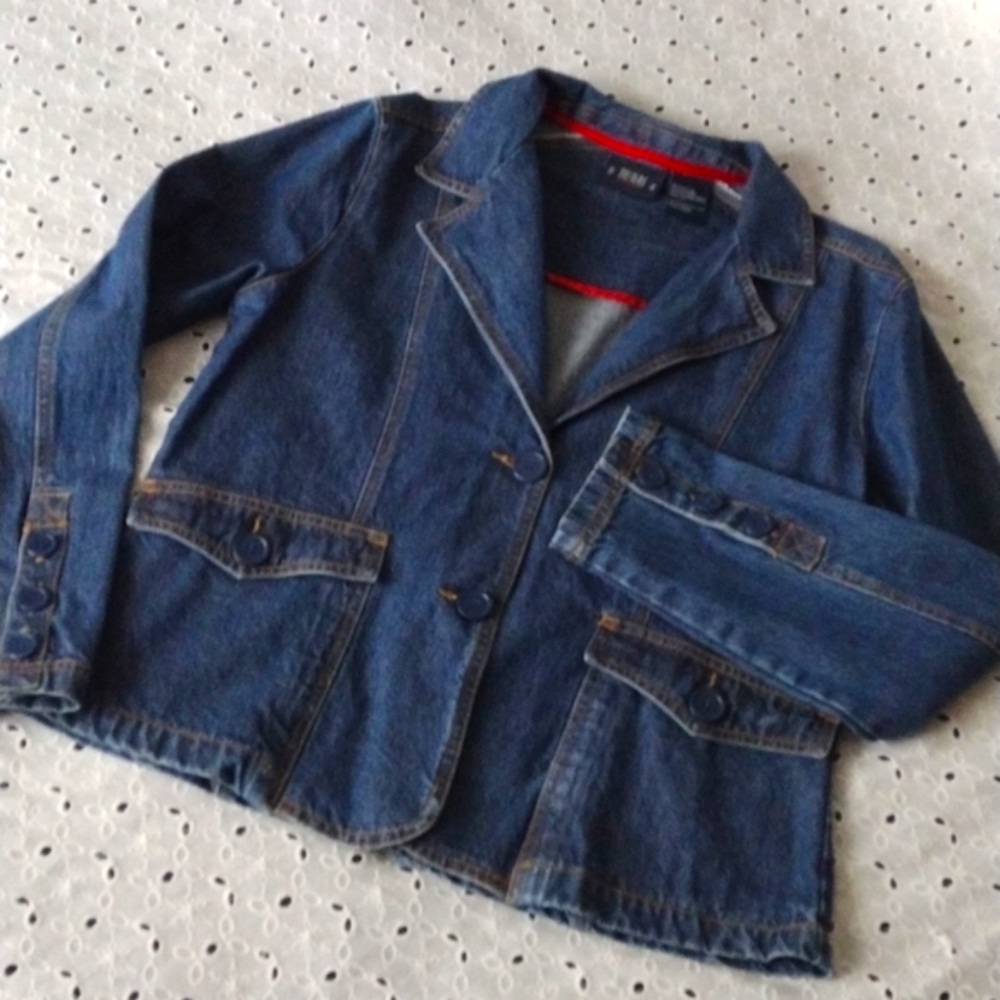 Bill Blass Blazer Classic Jacket Blue Jean Jacket Size Large